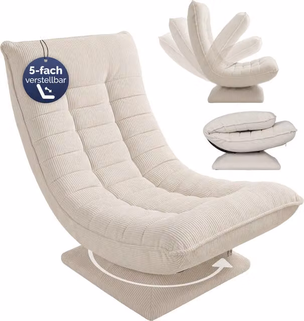 Poltrona relax girevole a 360 gradi Casaria Aberdeen in tessuto grigio con struttura in metallo e regolazione in 5 posizioni – 1