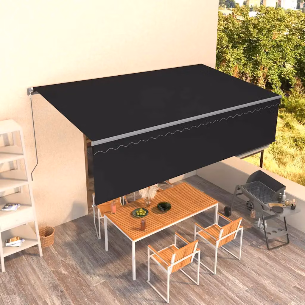 vidaXL Tenda Sole Retrattile Manuale con Parasole in Poliestere e Alluminio, Colore Antracite, 5 x 3 m