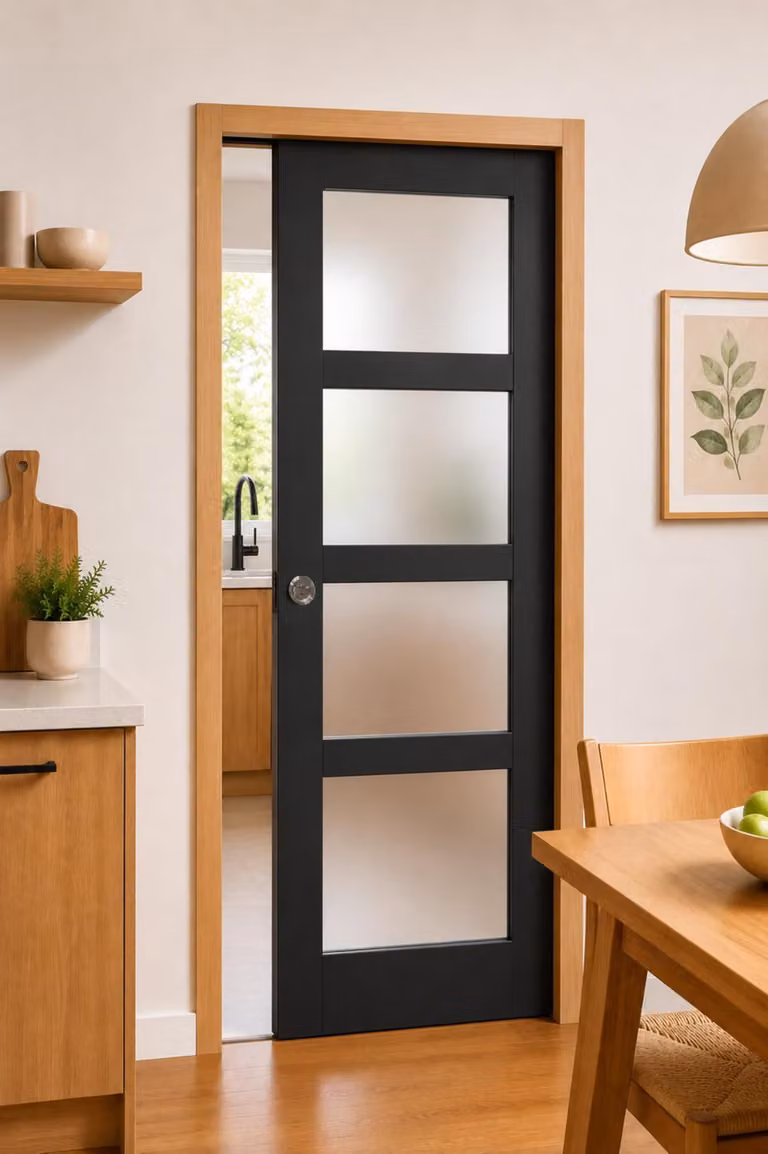 Porta scorrevole Telia nera con vetro H204 x L73 cm, incasso, kit di finitura Gd Menuseries