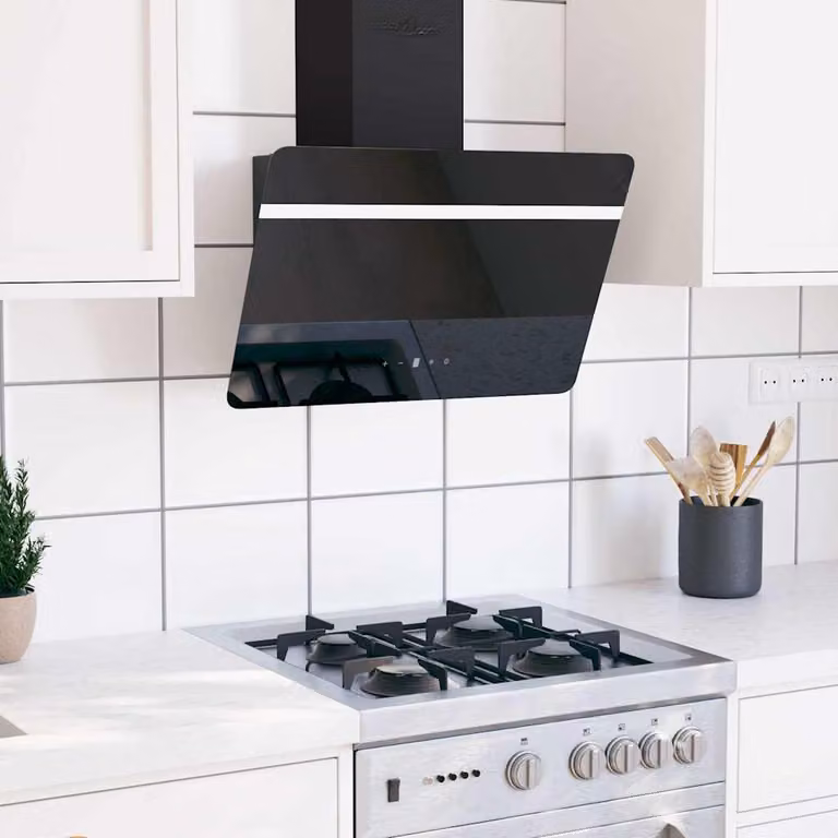 vidaXL Cappa da parete in acciaio e vetro temperato nero con display LED, 60 cm