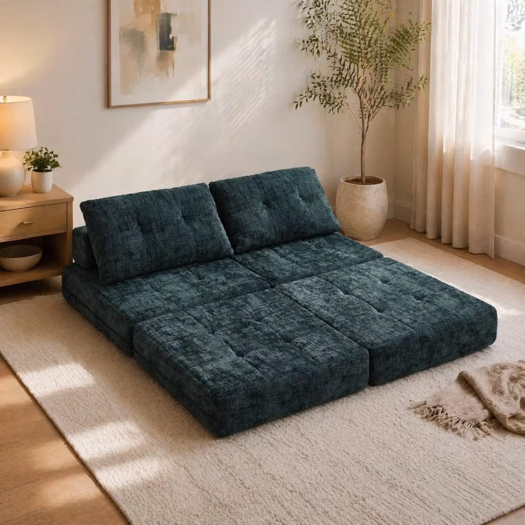 Divano letto pieghevole REDOM in tessuto chenille verde smeraldo con cuscini L: 180 cm – 2