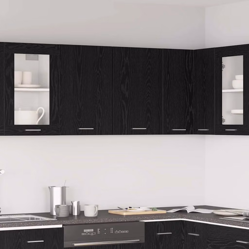 Armadio pensile da cucina moderno vidaXL Lyon Nero con ante a battente e ripiani interni L: 80 cm, P: 31 cm, H: 60 cm
