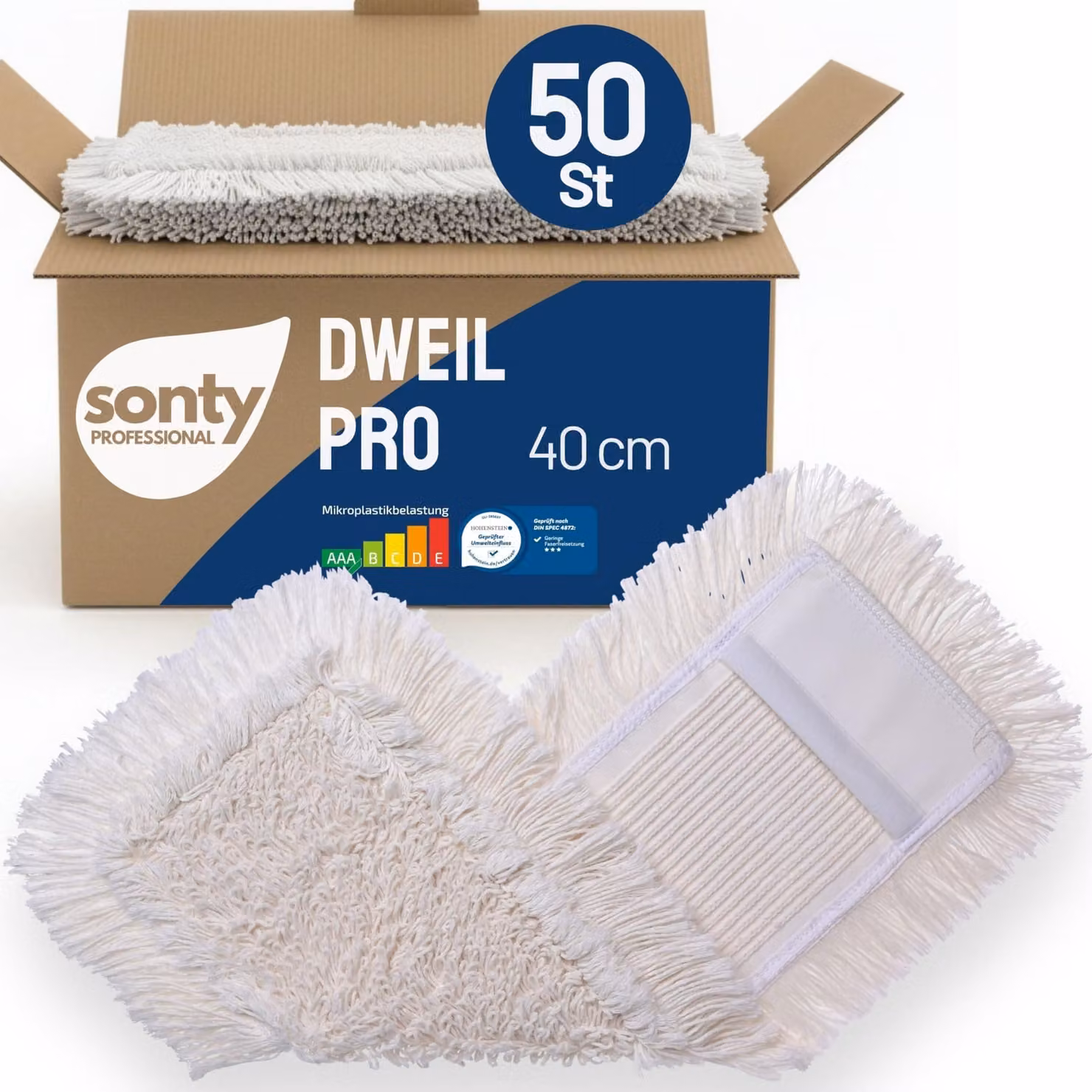 Mocio in cotone, 40 cm, confezione da 50 pezzi, lavabile a 60-90 °C