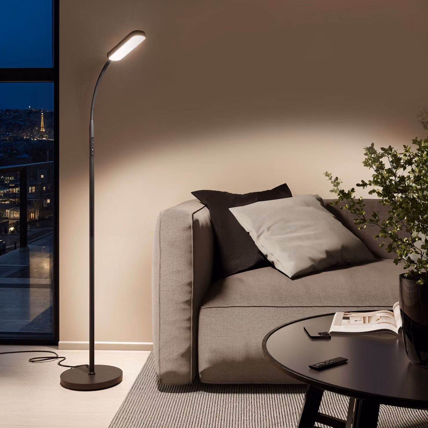 Lampada da terra LED Prisma tectake nera, dimmerabile con telecomando e timer, 12 W – 2