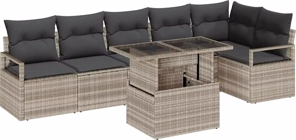 Set Divano da Giardino 7 pcs Grigio chiaro polyrattan