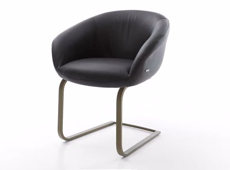 DELIFE Sedia girevole Vinka-Flex con braccioli, in vera pelle nera. Sedia girevole dal design moderno, con finitura effetto titanio e imbottitura in molle insacchettate