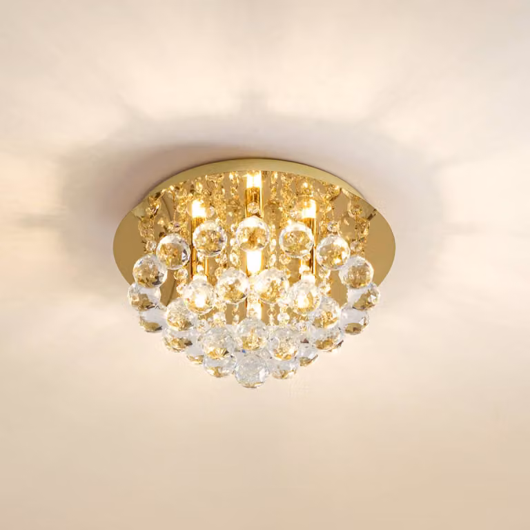 Plafoniera in cristallo Gillion Lindby, dimmerabile, Ottone / Oro, Soggiorno / Sala da pranzo, Cristallo, Design, Plafoniera