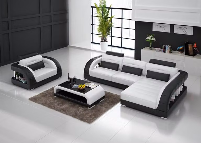 Ledersofa Couch Wohnlandschaft Ecksofa + Sessel Garnitur Design Sofa G8012E