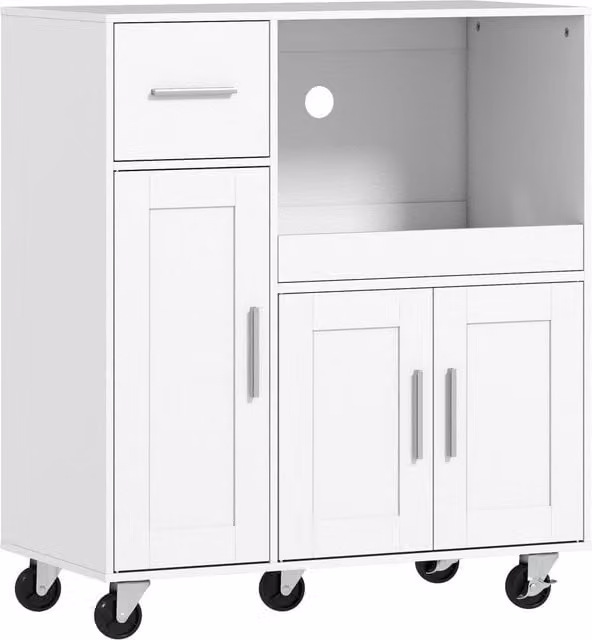 Mobile per Microonde 80x40x88,7 cm con Cassetto 2 Armadietti Ripiano Aperto e Piano Regolabile in Legno Bianco
