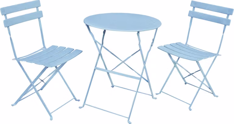 Set di mobili da balcone raumhirsch ORION, 3 pezzi: tavolo pieghevole, 2 sedie pieghevoli, set da giardino in metallo per esterni, set bistro, colore blu
