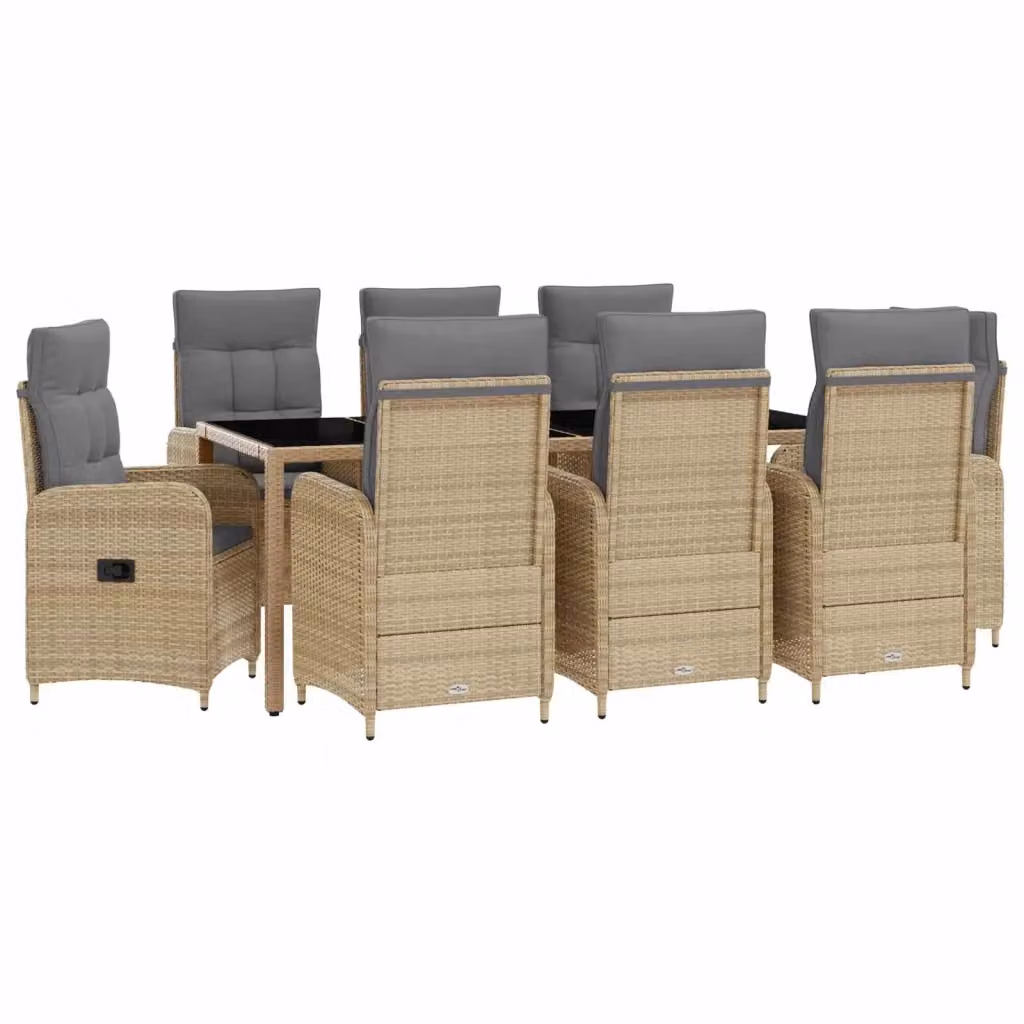 Set da pranzo per esterni vidaXL in polyrattan da 9 pezzi con piano in vetro, Beige e Grigio – 2