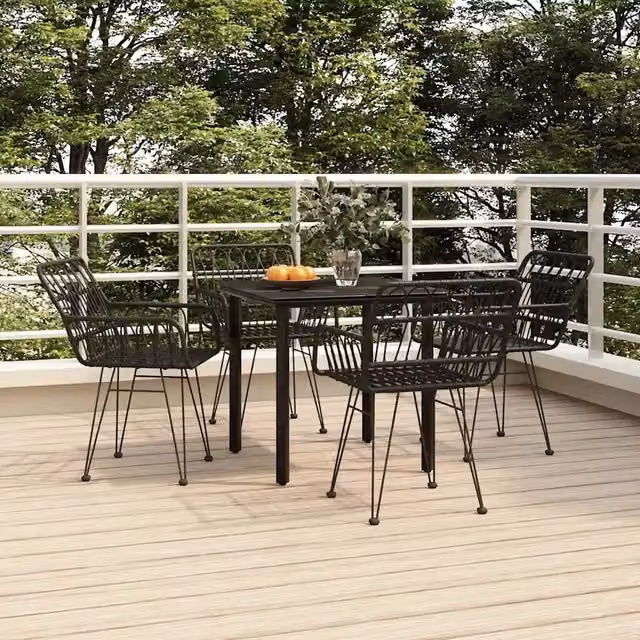 Set da Pranzo da Giardino 5 pz Nero in Polyrattan 3157867