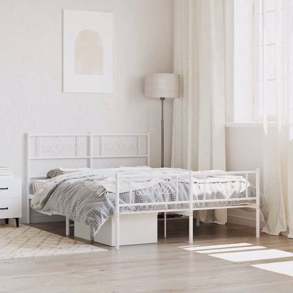 vidaXL Giroletto con Testiera e Pediera in Metallo Bianco L/P/H: 140 x 190 x 90 cm