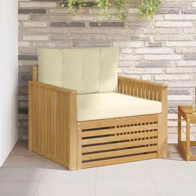 Divano da esterno moderno vidaXL in legno di acacia e tessuto bianco