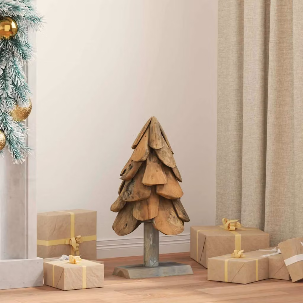 Albero di Natale da tavolo vidaXL in legno di teak massello marrone, Altezza: 61 cm