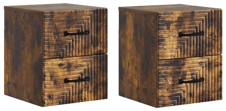 Mobiletto da notte a muro 2 pcs Rovere Fumo 34,5 x 33 x 40 cm