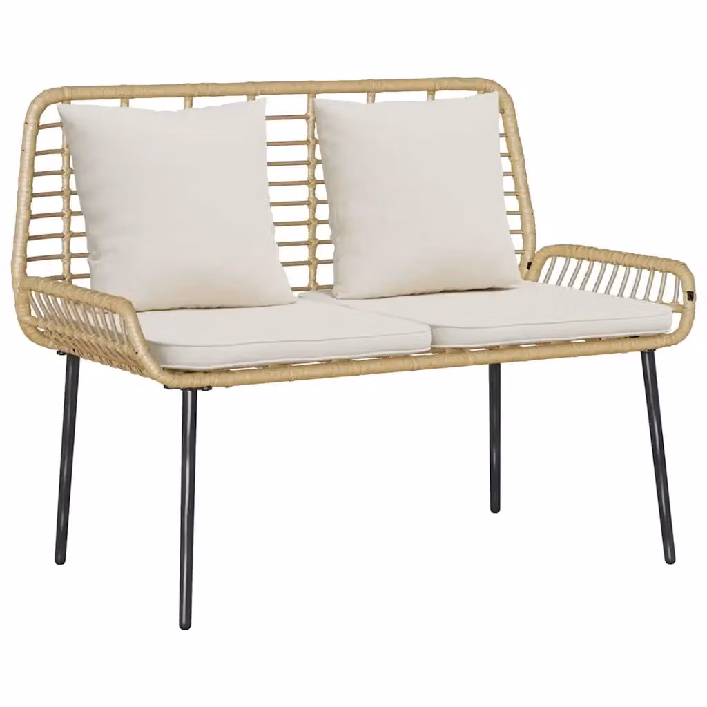 Panchina da giardino moderna vidaXL in rattan e metallo con braccioli, Marrone e Beige – 2
