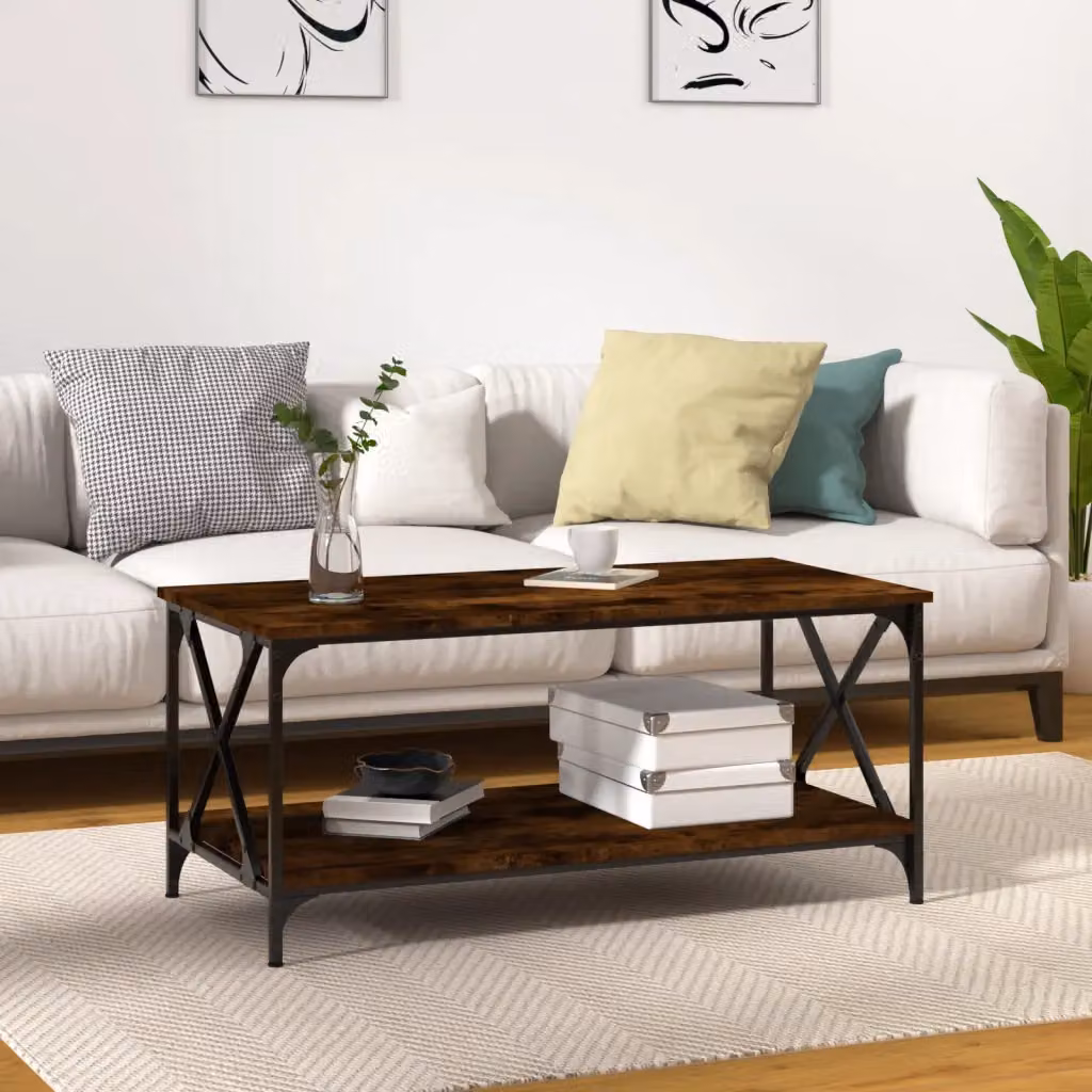 vidaXL Tavolino Rovere Fumo 100x50x45 cm in Legno Multistrato e Ferro
