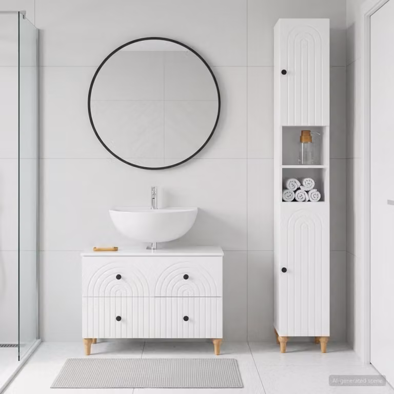 Set di mobili da bagno vidaXL ALKMAAR composto da 2 pezzi, armadio a muro e mobile sottolavabo, bianco lucido