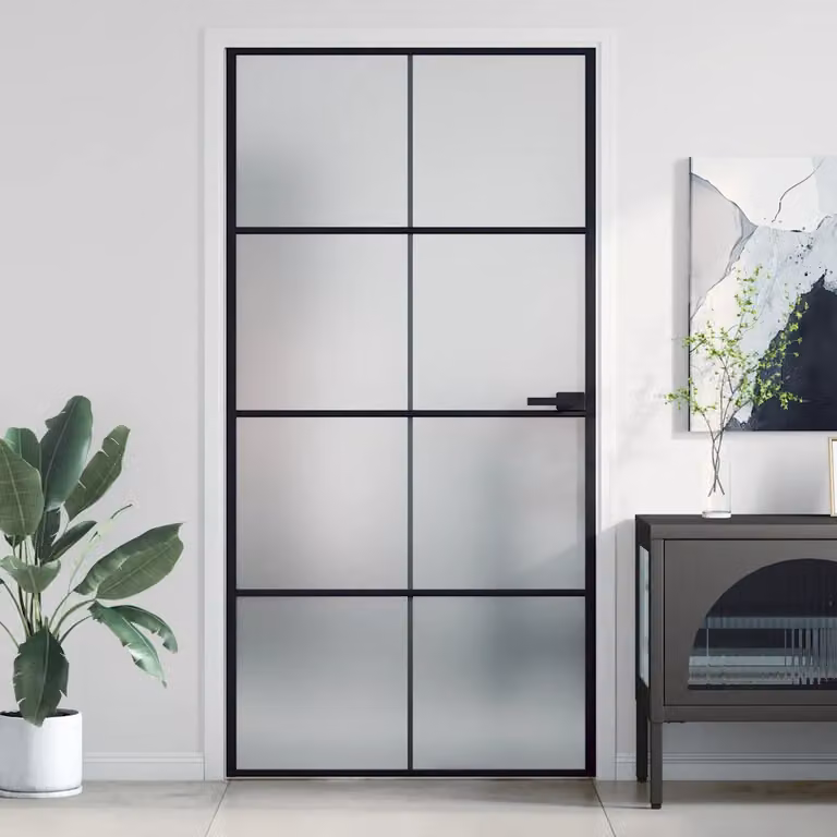 Porta interna moderna vidaXL in alluminio e vetro temperato, colore nero, L: 102,5 cm, H: 201,5 cm