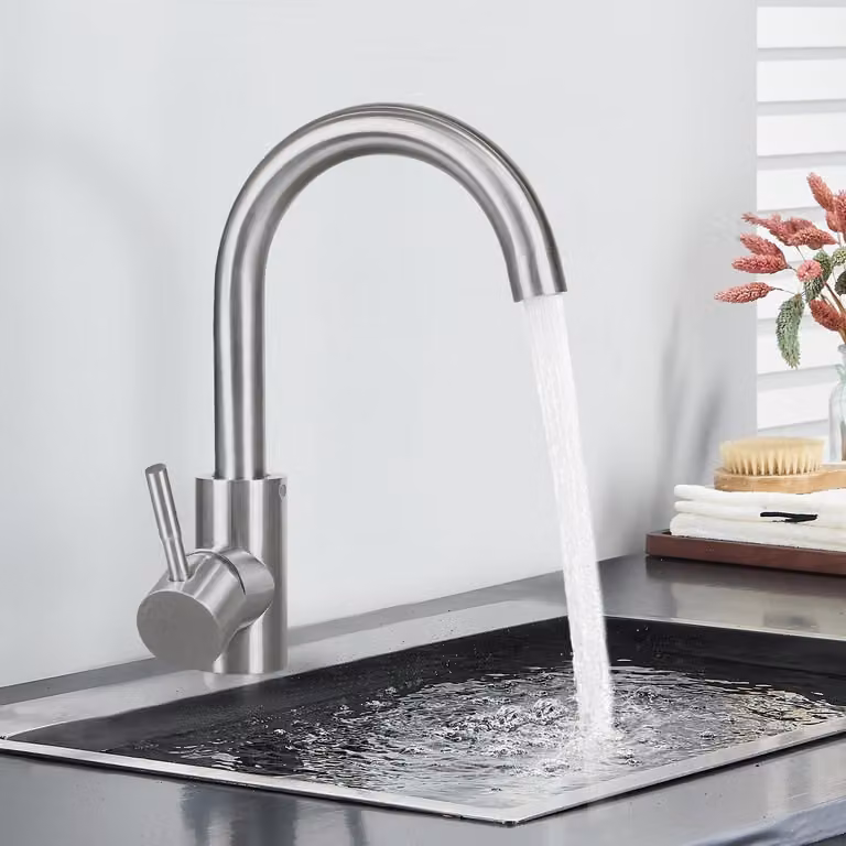 Miscelatore per lavabo da bagno, rubinetto in acciaio inossidabile, girevole a 360°, finitura spazzolata, nichel, 24 cm