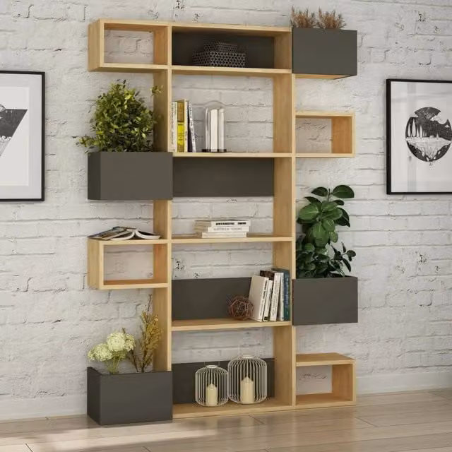 Libreria Artich DMORA, Scaffale Moderno per Soggiorno o Ufficio, Colore Quercia e Antracite, L 120 cm x P 25,3 cm x H 171 cm – 1