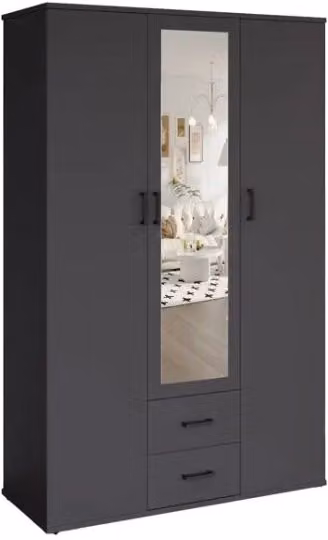 Armadio TOM – 3 porte – Colore grigio antracite – Guardaroba + scaffali – L120 cm – Design