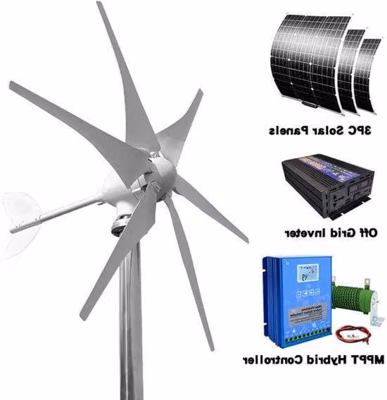 Generatore eolico da 3000W a 12V con sistema di energia solare, ideale per uso domestico e applicazioni off-grid
