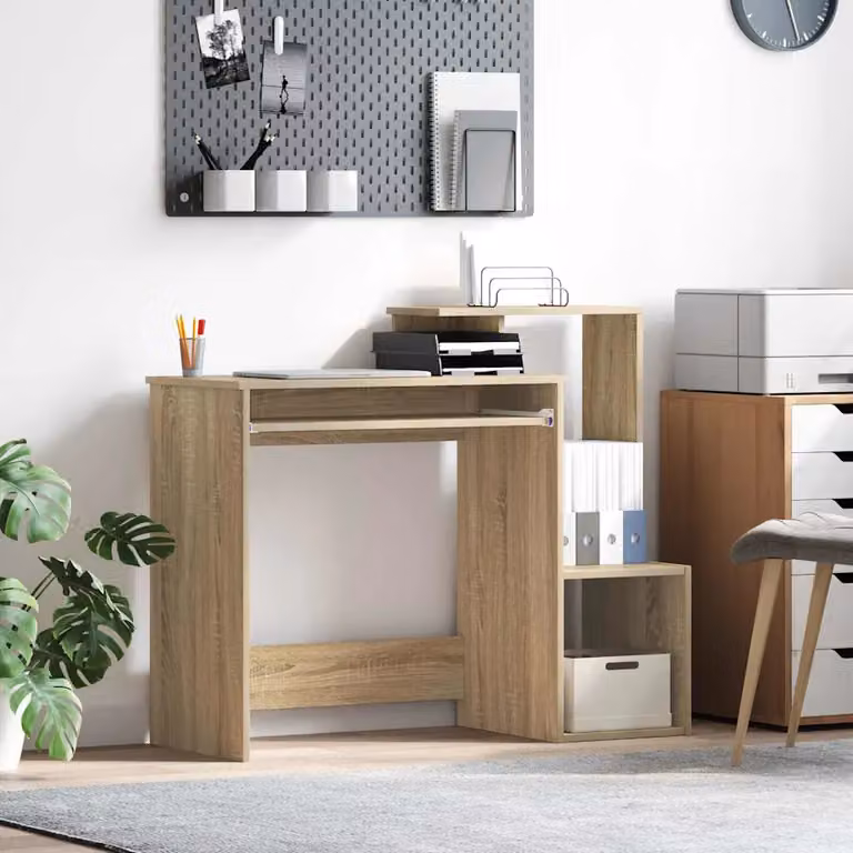 Scrivania moderna vidaXL in legno ingegnerizzato color rovere, L 106 x P 41 x H 88.5 cm