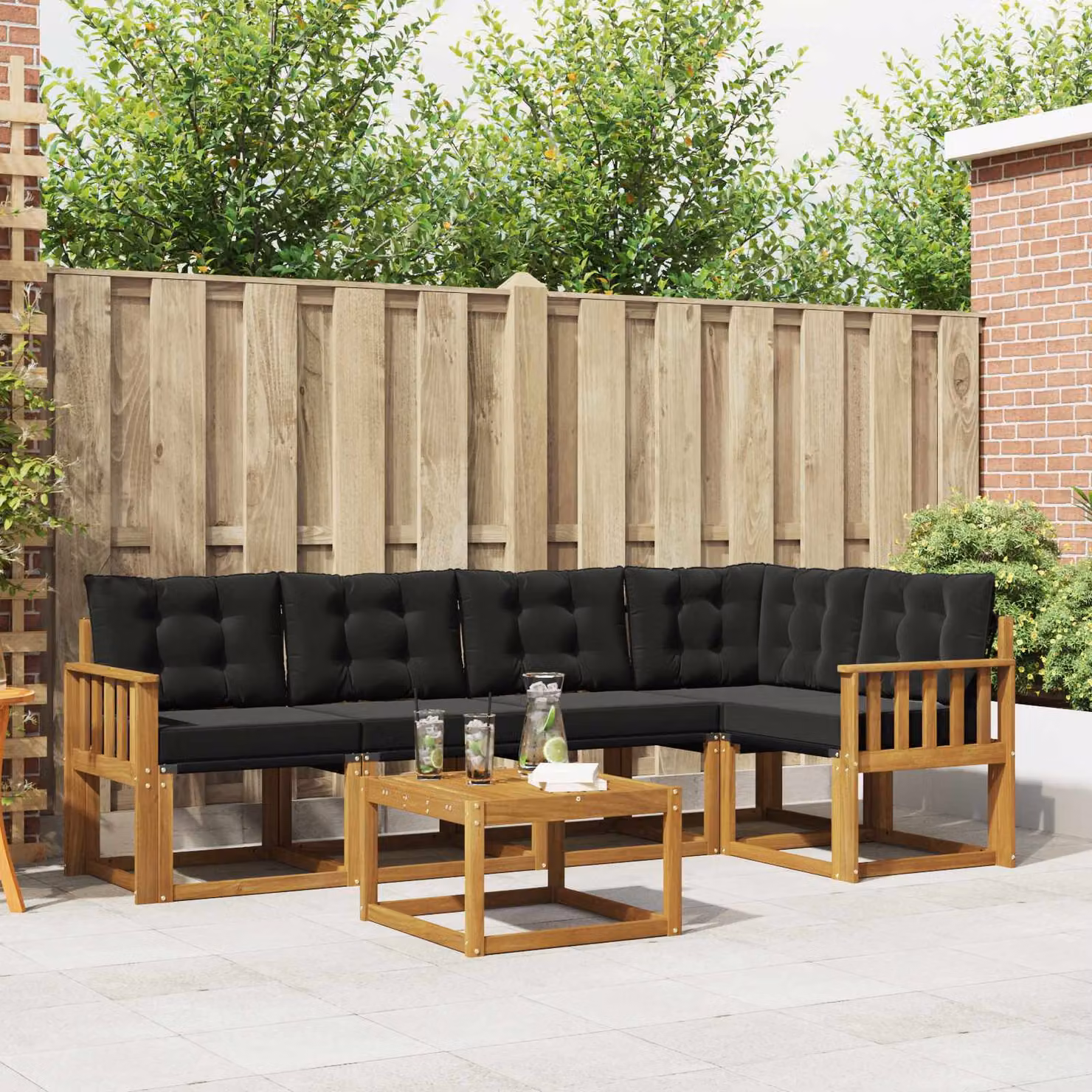 Set di divani da esterno vidaXL 6 pz in legno di acacia con tavolo da caffè, colore marrone e nero