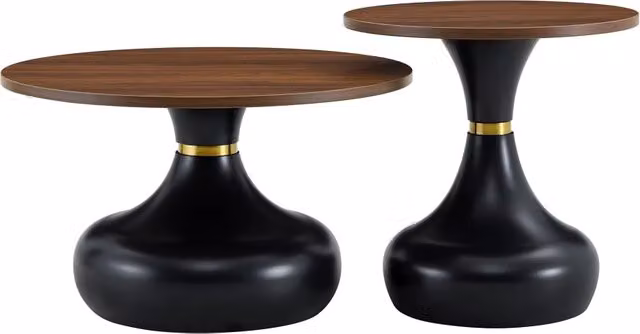 Set di 2 tavolini da caffè rotondi REDOM in stile moderno, colori noce, nero e oro, Ø 70/50 cm – 1