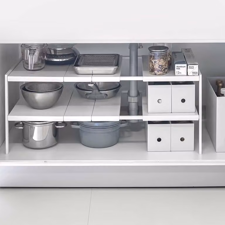 Scaffale da cucina Yamazaki Scaffale da armadio Scaffale da bagno estensibile 50-85cmx35x30cm 2 livelli bianco