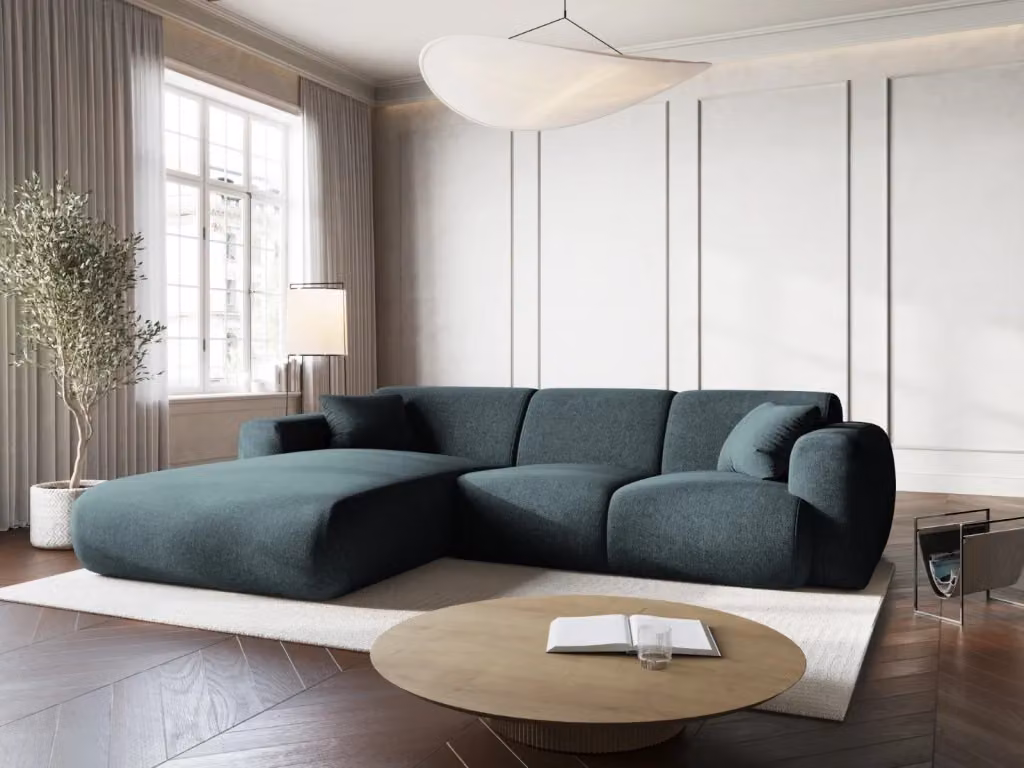 Divano angolare sinistro Nolio Cosmopolitan Design a 4 posti in ciniglia colore petrolio L/P/H: 260 x 114 x 72 cm – 2