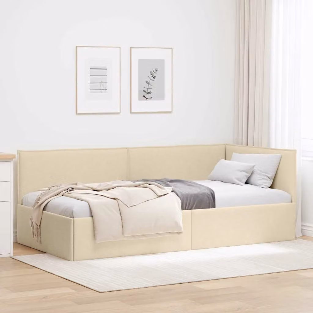 Letto ad angolo moderno vidaXL in tessuto beige con struttura in legno e doghe rigide L/P/H: 204 x 90 x 140 cm
