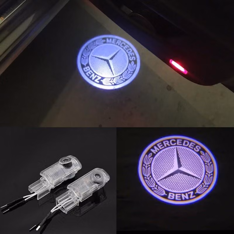 Set 2 Pezzi Emblema Logo LED Portiera dedicato Marca Auto MERCEDES