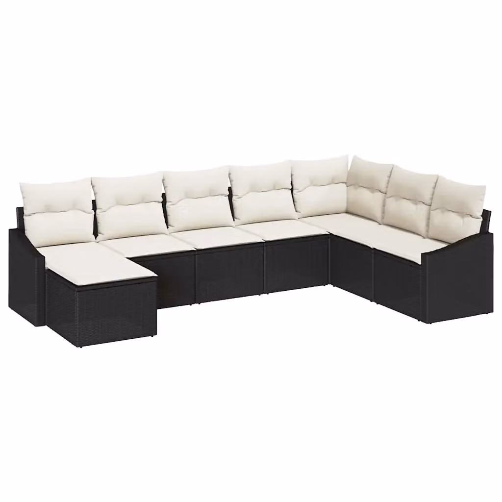 Set Divano da Giardino vidaXL 8 Pezzi Moderno in Polyrattan con Cuscini, Nero e Beige – 2