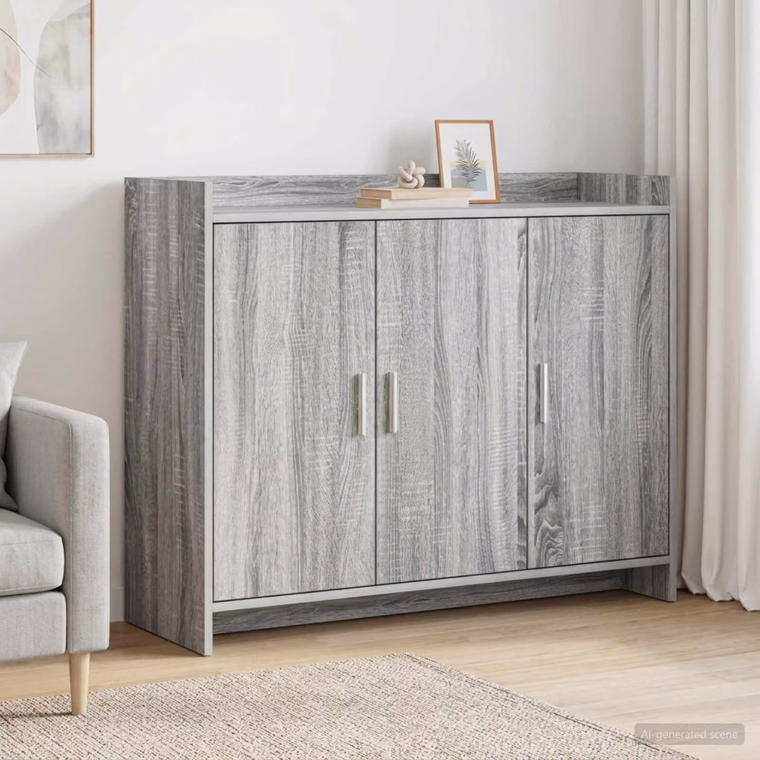 Credenza moderna vidaXL in legno ingegnerizzato e metallo, colore grigio, L 98,5 x P 33 x H 80 cm