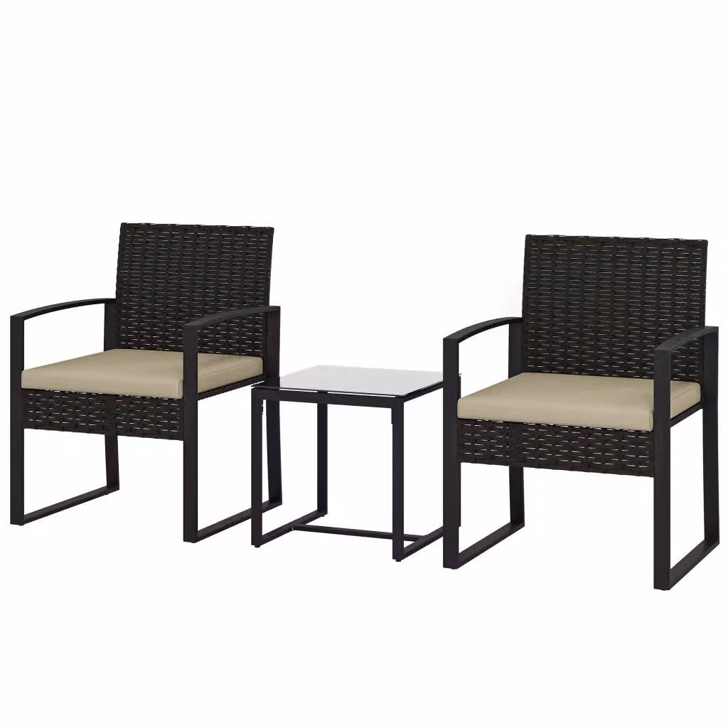 Set da giardino Minimal per 2 persone con tavolo in vetro e sedie marroni in polyrattan – 2