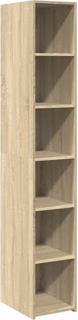 Credenza moderna in legno multistrato Rovere Sonoma, colore beige e marrone, con ante e ripiani aperti, L/P/H: 30 x 41 x 185 cm