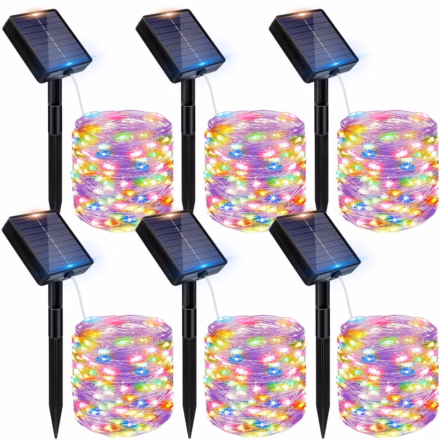 Catena luminosa solare, set da 6, 12+2 metri, multicolore, per uso esterno