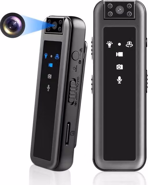 Action Camera Bodycam HD 1080p con Sensore Rotativo 180 e Registratore Video Nero