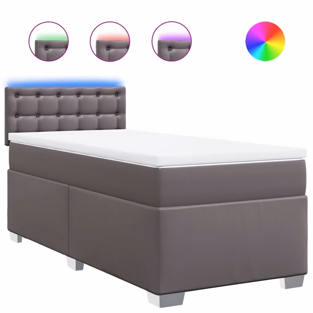 Giroletto a Molle con Materasso Grigio 100x200 cm in Pelle finta