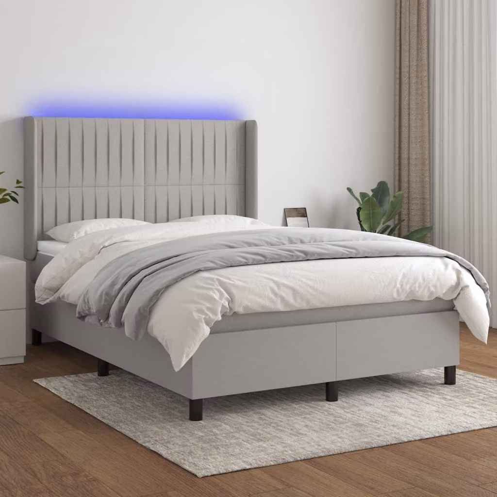 Maison Exclusive - Letto a Molle Materasso e LED Grigio Chiaro 140x190 cm Tessuto