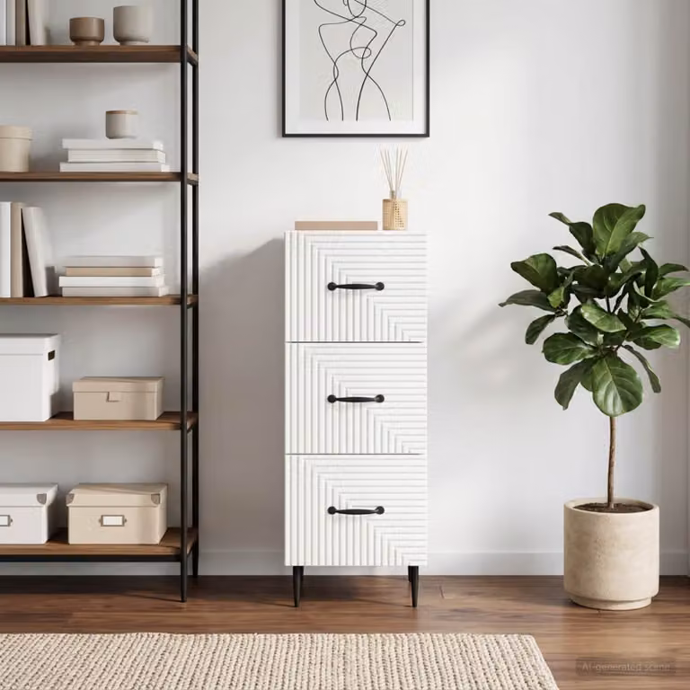 Mobile con cassetti vidaXL Bianco Lucido L: 33 cm, P: 34,5 cm, H: 89,5 cm