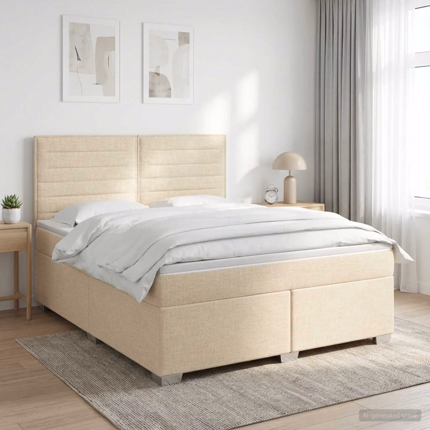 Letto box spring con materasso a molle insacchettate vidaXL in tessuto beige e bianco L/P: 140 x 190 cm