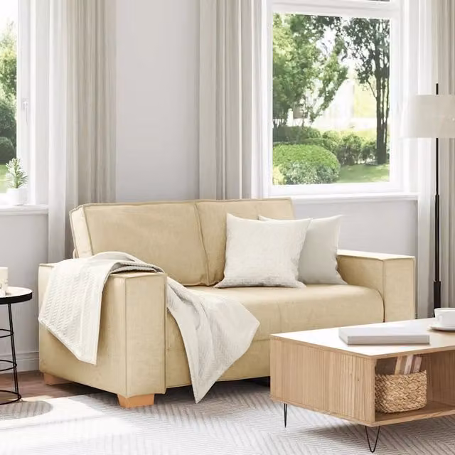 Divano a 2 posti moderno vidaXL in tessuto beige con cuscini, L: 160 cm, P: 78 cm, H: 84 cm
