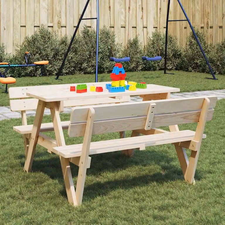 vidaXL Tavolo da Picnic per 4 Bambini in Legno di Abete, Colore Marrone/Beige, L: 200 cm, P: 108 cm, H: 54 cm