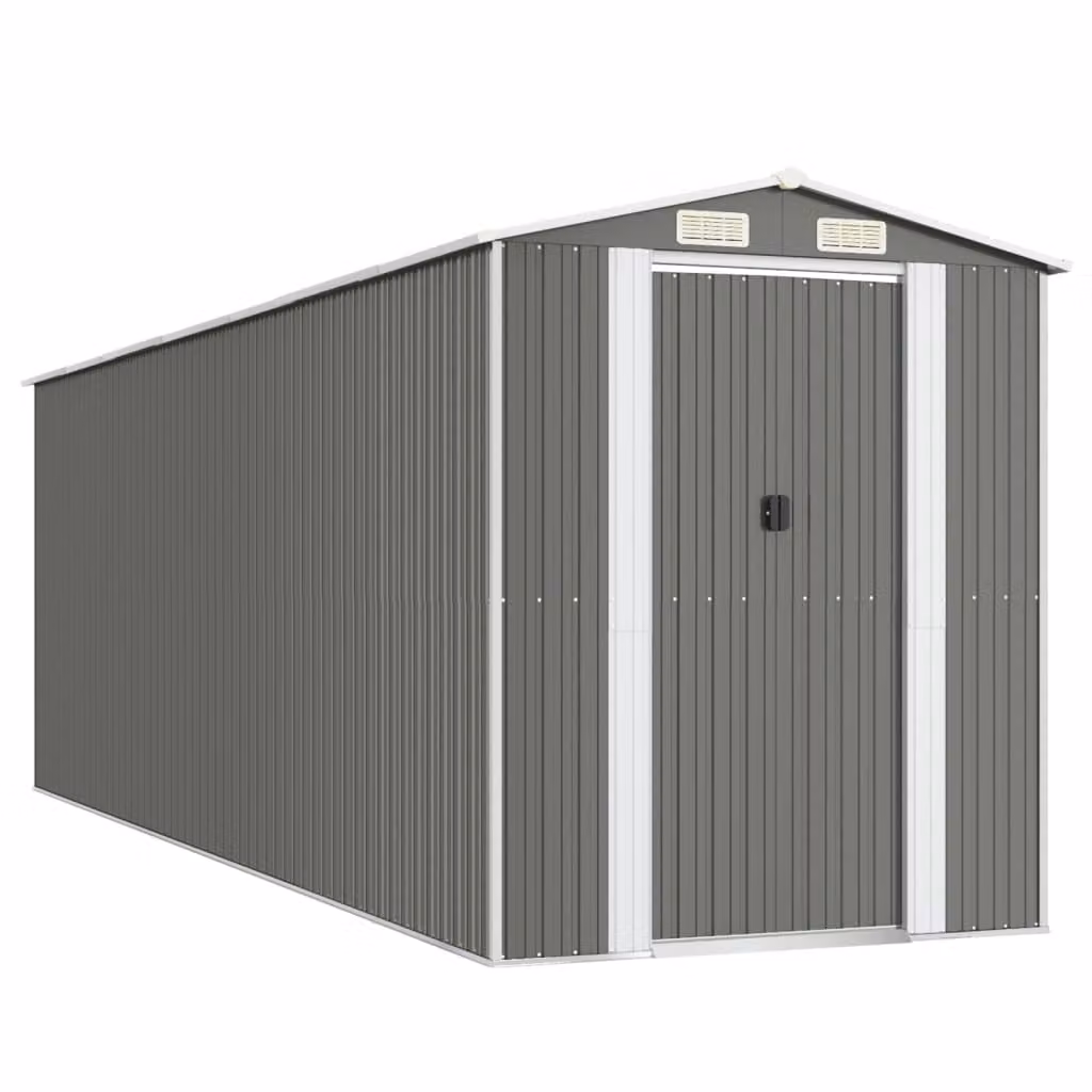 Capanno da Giardino Grigio Chiaro 192x606x223cm Acciaio Zincato