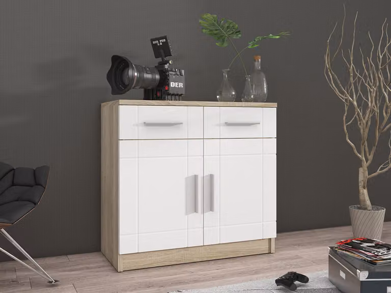 Cassettiera stretta combinata KILEEN - rovere sonoma / bianco