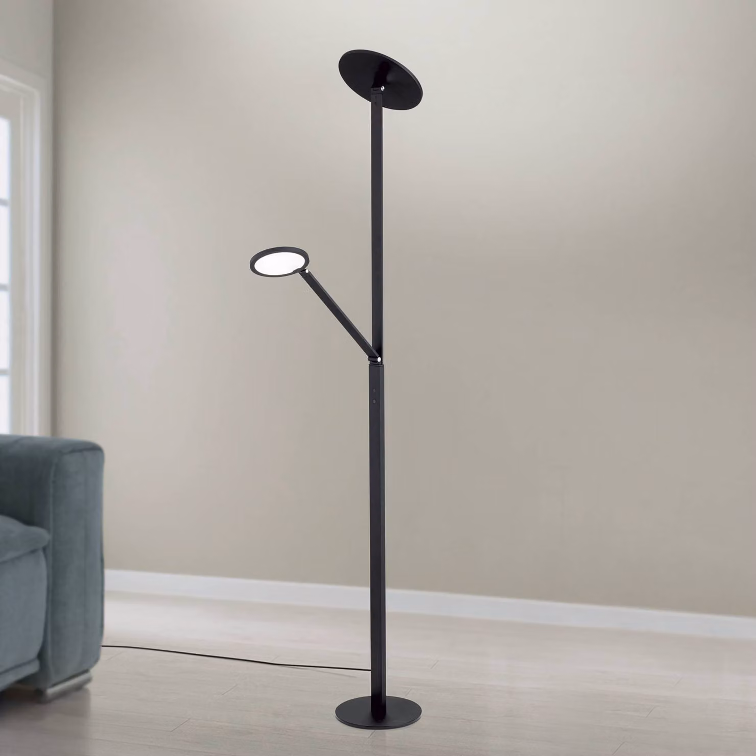 ORION Lampada da terra con luce lettura Fati, dimmerabile, Nero, Soggiorno / Sala da pranzo, Alluminio, Moderno, Lampada da terra
